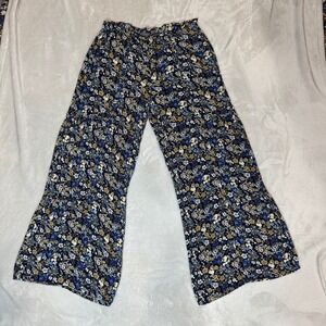 Maurices Womens Navy Blue Floral Wide Leg Tiered Boho Paperbag Waist Pants